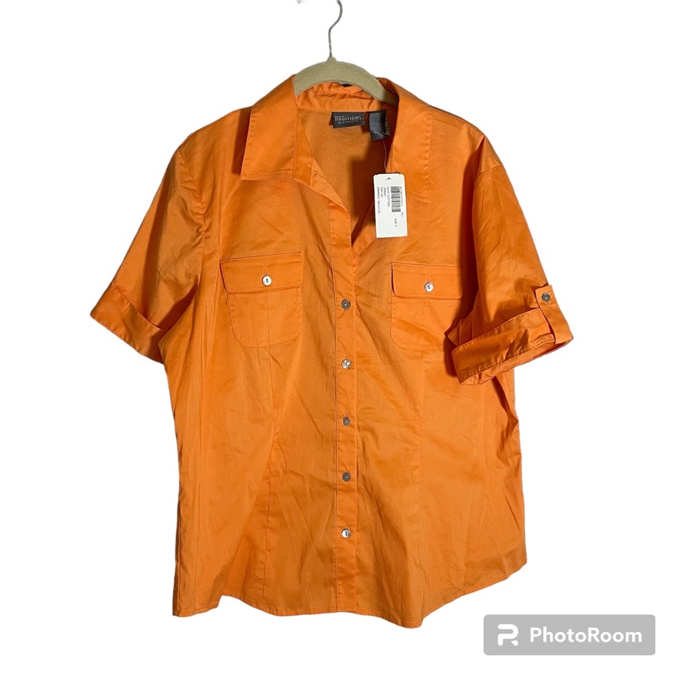 Chico's Women's Cotton Short Sleeve "Jonah" Button Up Shirt Top Blouse Orange L